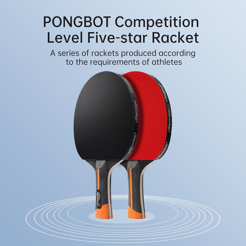 pongbot Five-Star Ping Pong Paddle, Professional Level Table Tennis Racket with Hard Case, Carbon Fiber, 7-Ply Blade, Premium Rubber, for Competitive Tournaments and Serious Players - Image 2